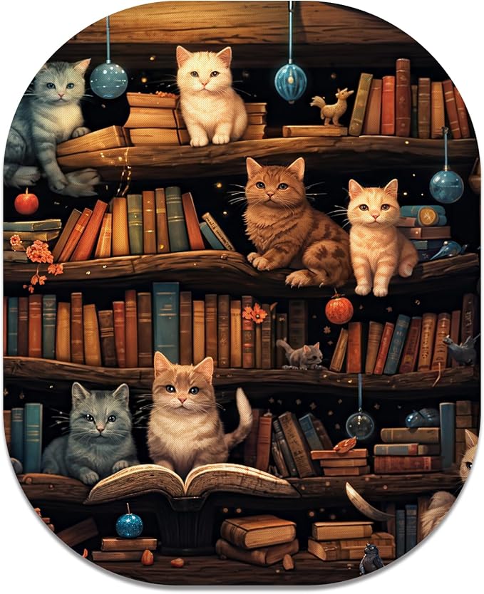 Small Mouse Pad, 6 x 7 Inch, Oval Mini Mouse Pad with Non-Slip Rubber Base for Laptop Wireless Mouse Keyboard Tray Mousepad, Cat on the Shelf