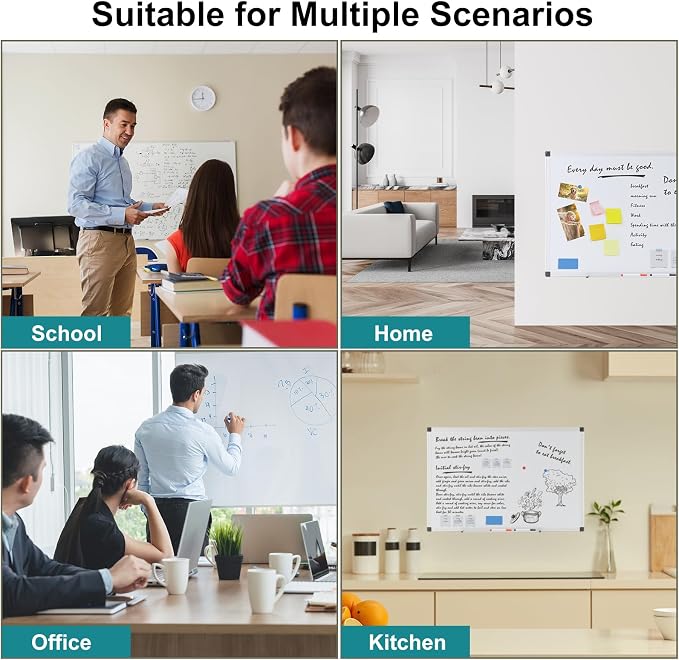 OLIXIS White Board, Dry Erase Board for Wall 36" x 24", Whiteboard with 1 Dry Eraser & 2 Multicolor Markers & 4 Magnetic Pins, Aluminium Frame for Home, School, Office, White