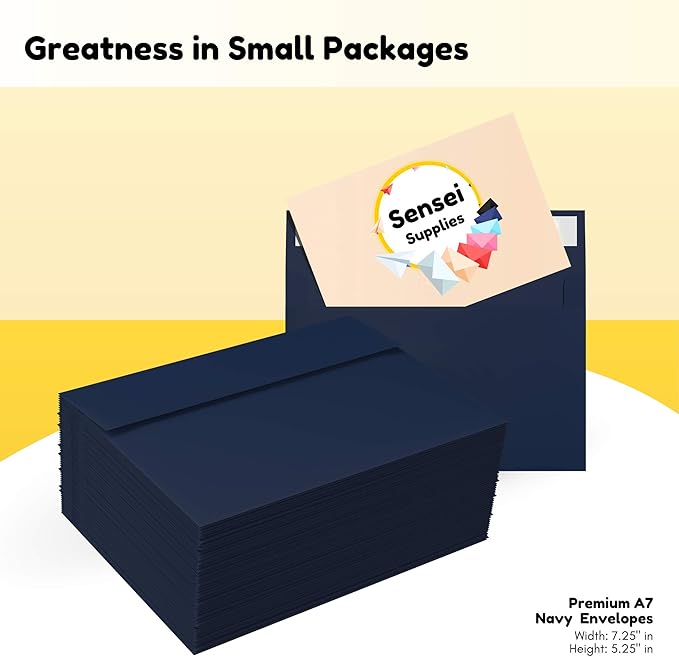 110 5x7 Navy Blue Invitation Envelopes - for 5x7 Cards - A7 - (5 ¼ x 7 ¼ inches) - Perfect for Weddings, Graduation, Baby Shower - 120 GSM - Peel, Press & Self Seal - Square Flap