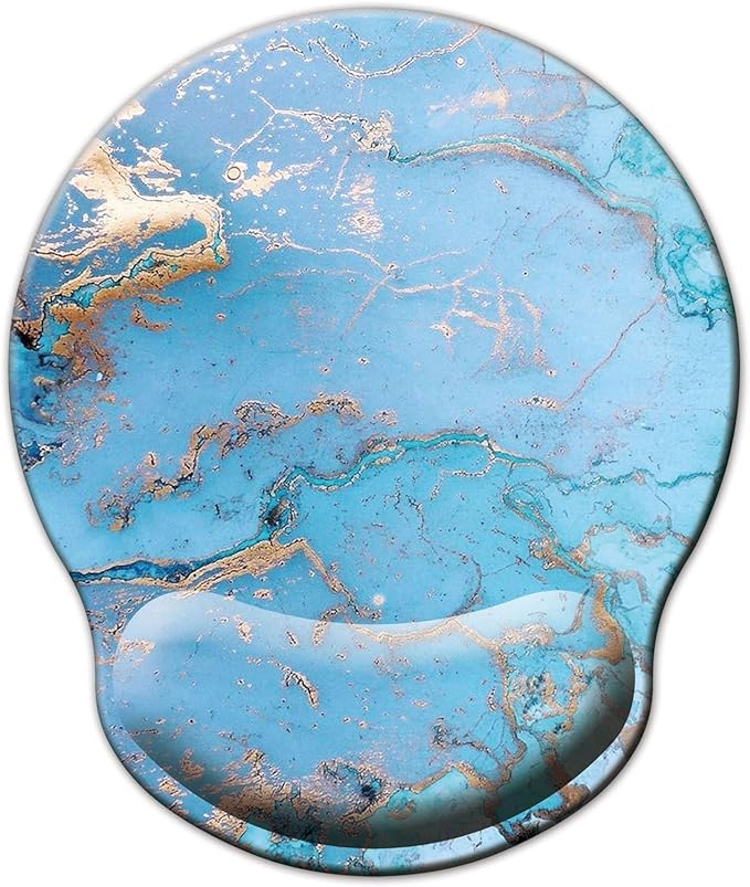 Mouse Pad with Wrist Support, Ergonomic Mouse Pad with Memory Foam Wrist Rest Cushion, Non-Slip Rubber Base Gaming Mice Pad for Home Office Computer Laptop, Sky Blue Marble