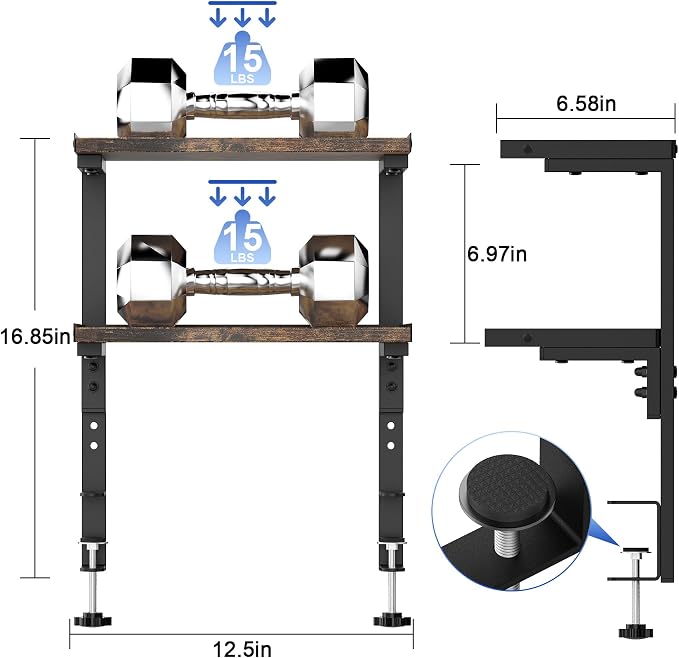 2-Tier Desk Shelf | Desk Organization Expandable Clamp on Desk Shelf Desktop Accessories for Offices and Game Rooms (Wood)
