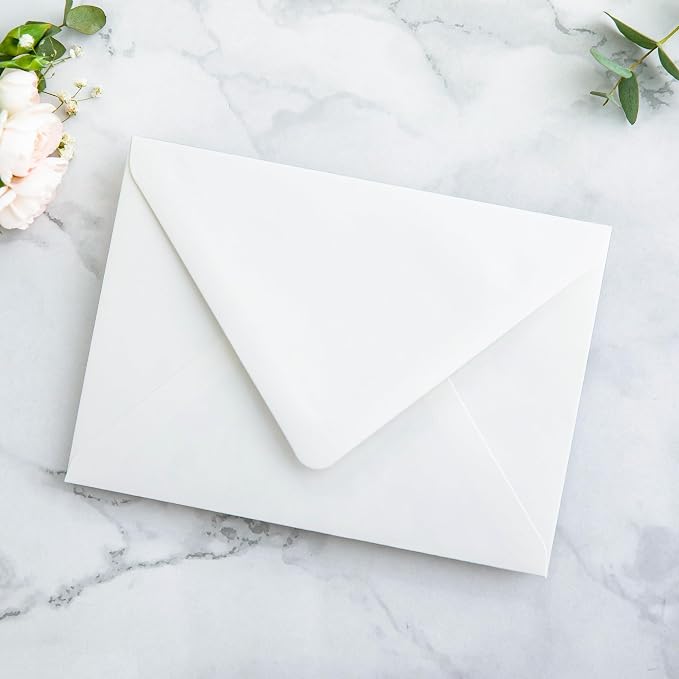 PONATIA 50PCS A7 Euro Flap Envelopes, 5.25 x 7.25'' Liner Envelope For 5x7'' Weddings Invitation Cards, Christmas Gift Cards, Acrylic Invitations, Photos (Ivory & White flower)