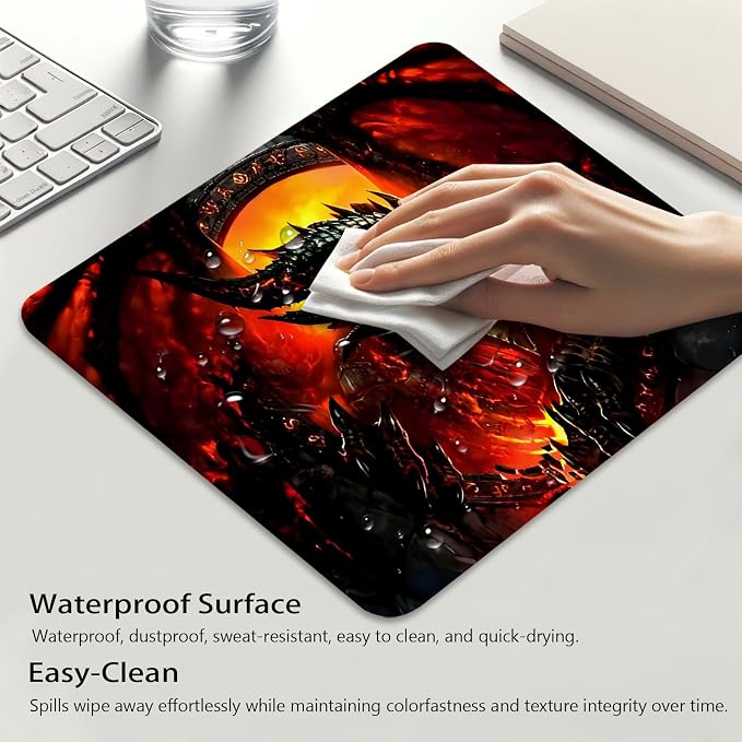 Abstract Dragon of Flames Shadows Mouse Pad, Fantasy Art Durable Desk Mat | Cute Mousepad Stitched, Anti-Slip Base Smooth Surface, 9.5 x 7.9 Inches