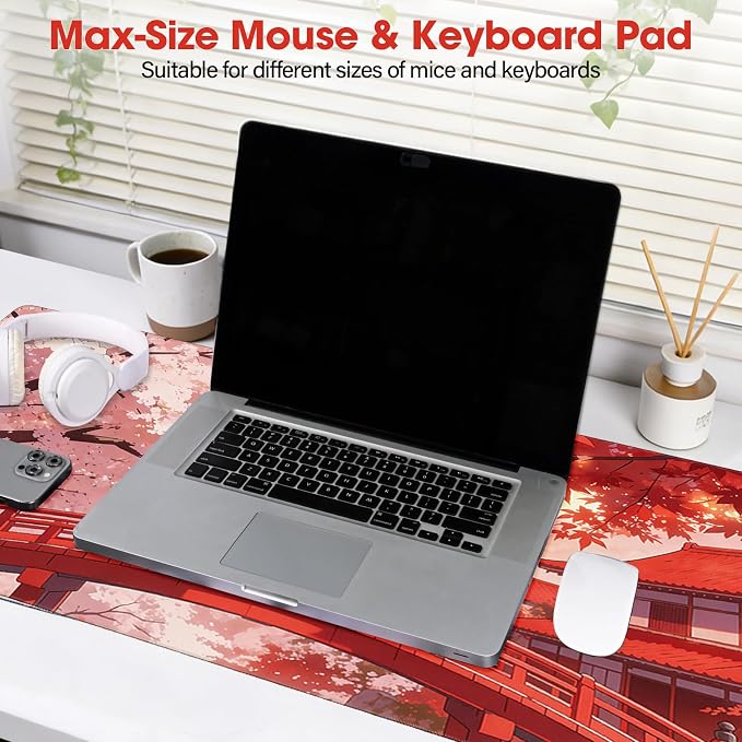 Large Mouse Pad 31.5x15.7 Inch - Starter Desk Mat, Maple Leaf | Office and Gaming Non Slip Rubber Bottom Stitched Edges Easy Clean