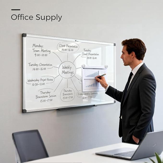 TOWON Magnetic Dry Erase Whiteboard 36x24 in, 3x2 ft, Silver Aluminum | Large white board for wall with marker tray and 2 magnets, for office, classroom and home