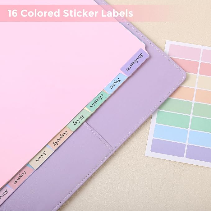 SKYDUE 8 Tab Write & Erase Durable Plastic Dividers for 3 Ring Binders | Binder Dividers for Letter Size, Aesthetic Pastels Binder Divider Organizers for Student, Teacher, Office, 1 Set