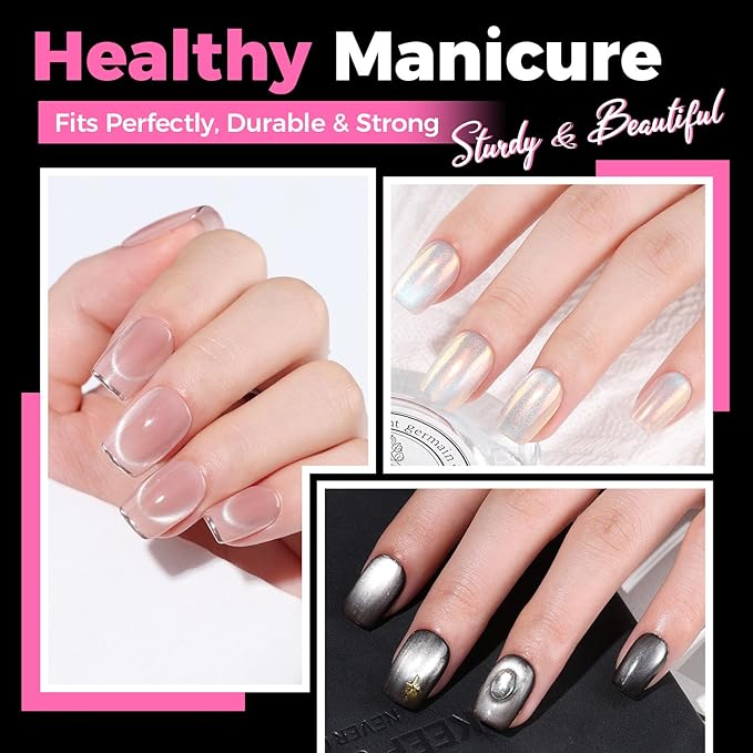 UNA GELLA Gel Nail Tips Square & Squoval Short, 504pcs Short Round Square Nail Tips Pre Etched Squoval Soft Gel Clear Fake Nails Full Cover For Nails Extension Home DIY Salon 12 Sizes