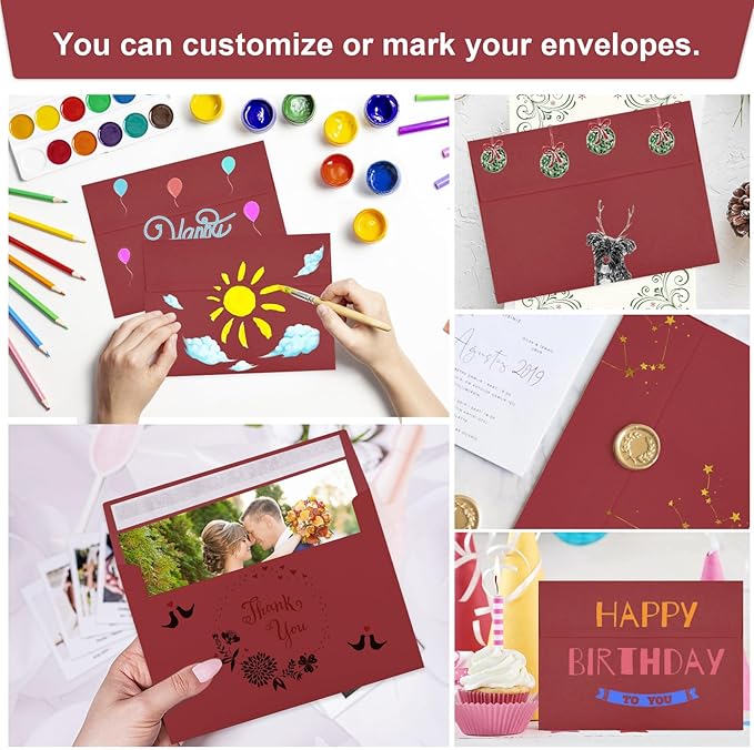 50 Packs Wine Red 5x7 Envelopes 5x7, Deep Red Color A7 Envelopes, Burgundy Invitations, Photos, Greeting Cards, Mailing