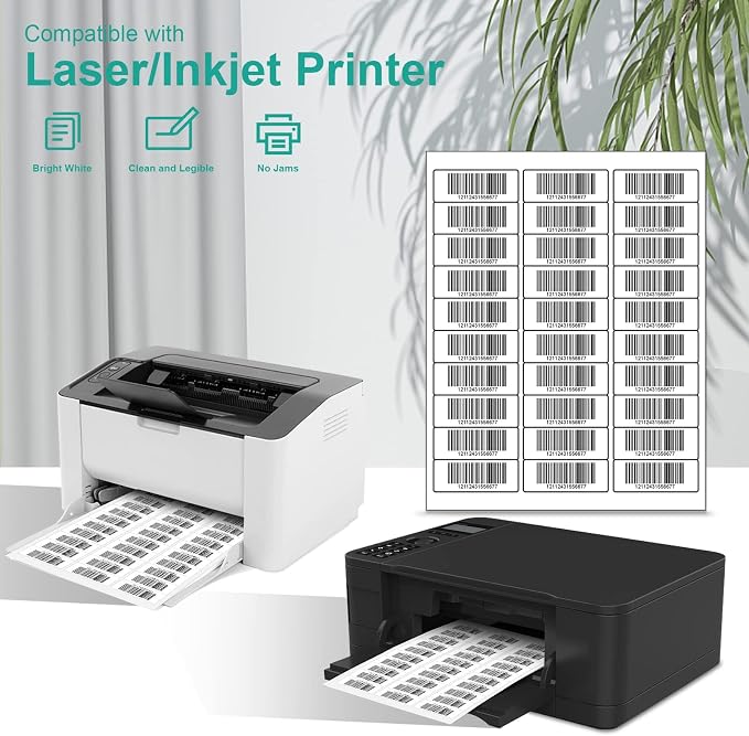 [25 Sheet, 750Labels] Address Labels 750 Sticker Paper for Laser/Ink Jet Printer mailing Labels 8.5"×11" White 30 per Sheet 1" x 2-5/8"