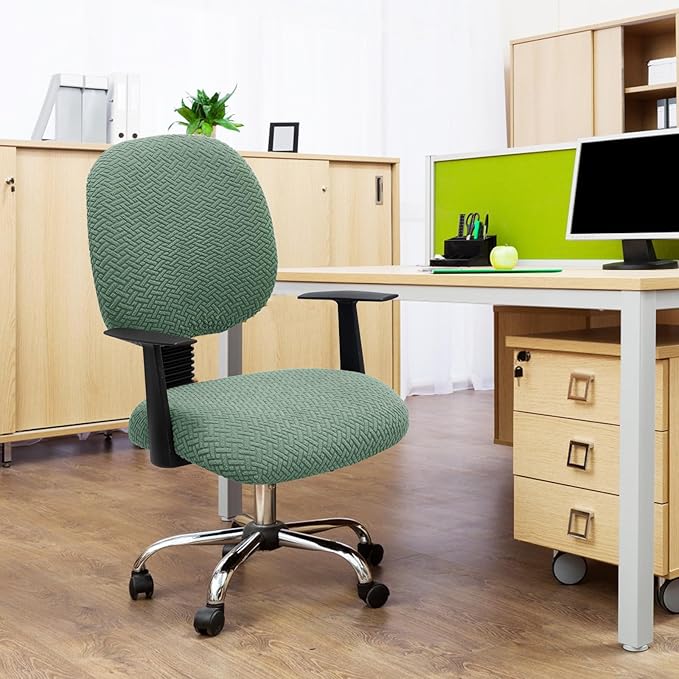 MIFXIN Computer Office Chair Cover Stretch Elastic Slipcover 2 Piece Stretchy Jacquard Computer Chair Seat Covers Protector for Home Office Rotating Chair, Only Covers, NO Chair (Green)