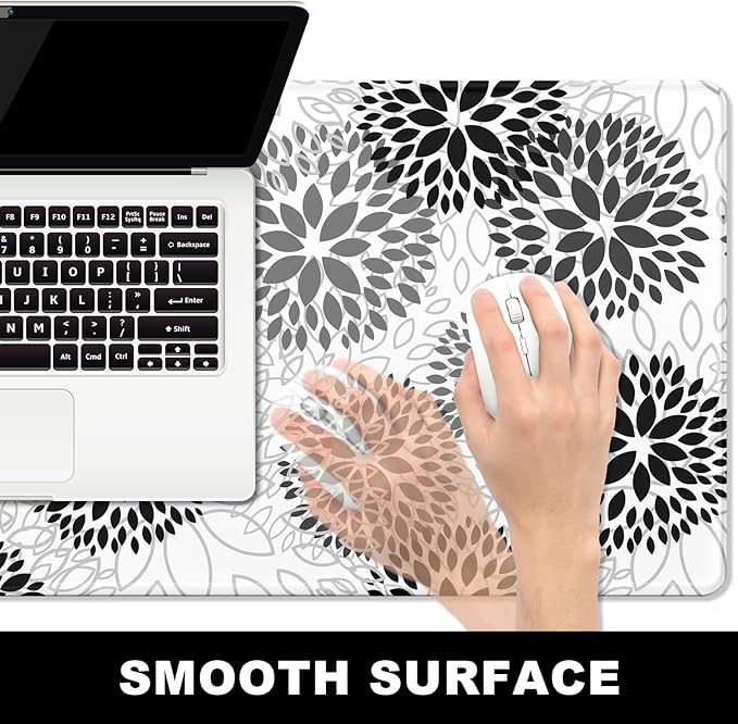 BOSOBO Large XXL Gaming Mat, Full Cover Desktop Mat - 31.5 x 11.8 Inches, Minimalist White Black Flower