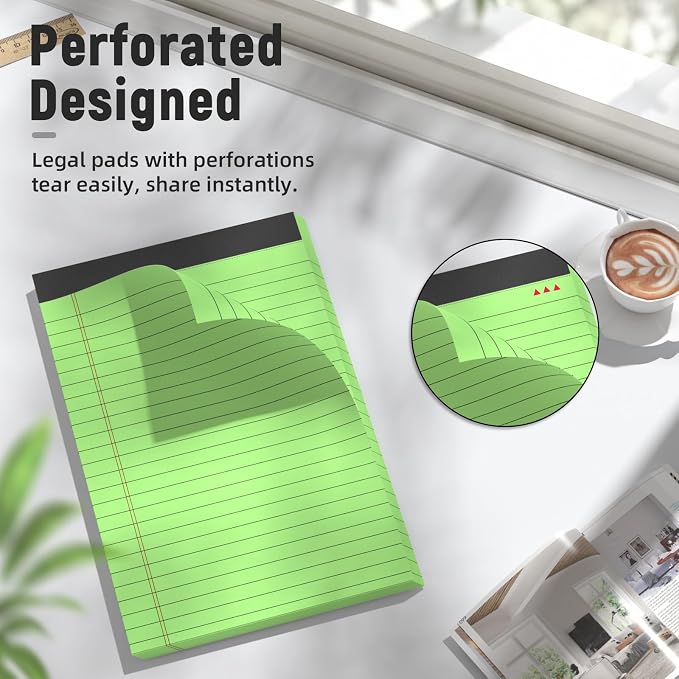 12pcs Note Pads 5"x8",600 Sheets Small Legal Pad, Perforated Color Notepads | 50 Sheets/Pack Notebook, College Ruled Lined Bulk Writing Pad,Sturdy Back Paper Pads 5" x 8 " for Office, School, Business