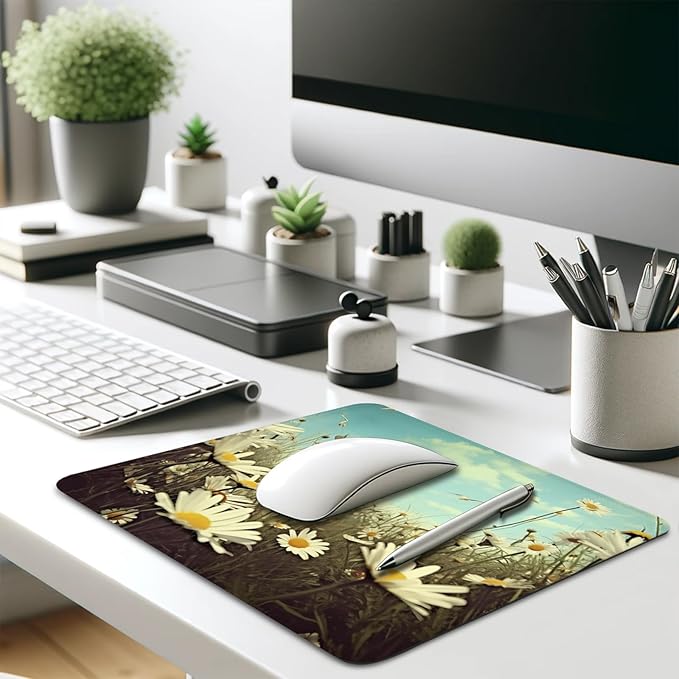 Serenity in Spring Daisies Mouse Pad - A Breath of Fresh Air for Your Desk, Stitched Edges Non-Slip Rubber Base Mouse Pads for Computers Laptop