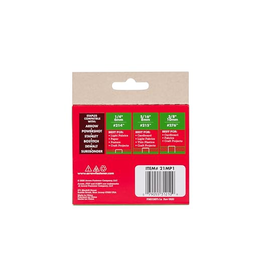 Arrow 21MP1 JT21 Thin Wire Staples Multipack for Staple Guns and Staplers, Use for Upholstery, Crafts,General Repairs, Includes 1/4-Inch, 5/16-Inch, and 3/8-Inch Sizes, 1875 Count,(Packaging May Vary) | Staples for Staple Guns and Staplers, Includes 1/...