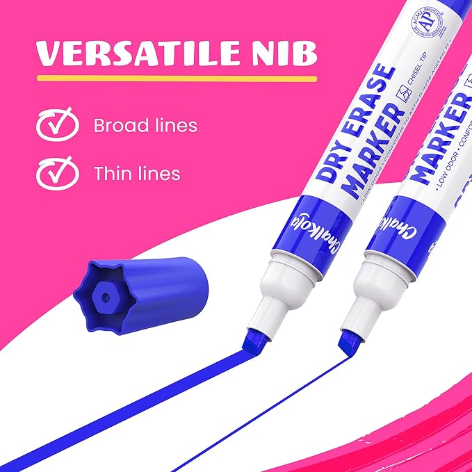 Chalkola Dry Erase Markers Bulk (60 Pack, 12 Vibrant Colors) Chisel Tip | WhiteBoard Markers, Dry Erase Pens - White Board Pens for Kids, Teachers - Home, Office, School Classroom Supplies