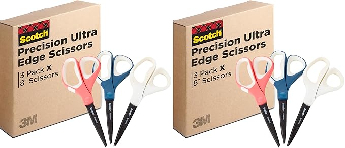 Scotch Brand Precision Ultra Edge Scissors, Left- or Right-Handed, 8 Inch, 6-Pack