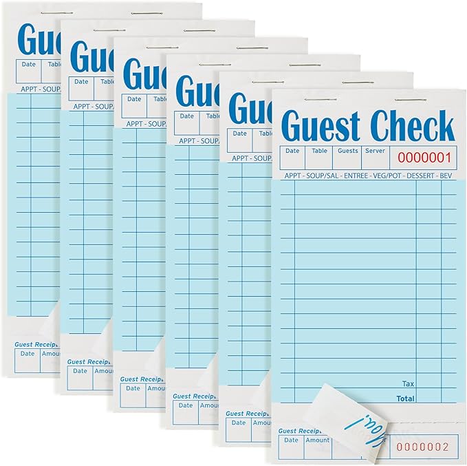 6 Pack Blue Guest Checks Books for Servers Server Note Pads, Waiter Checkbook, Waitress Notepad for Restaurants, Paper Checks 50 Sheets/Pack, 300 Total Tickets