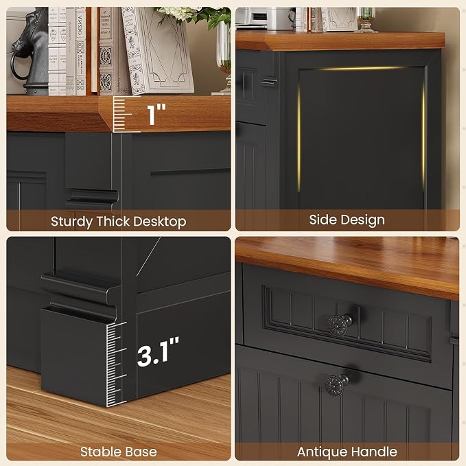 SEDETA 4 Drawers File Cabinet, 33" Farmhouse Filing Cabinets for Home Office fit Legal/Letter/A4 File, Wood Office File Cabinet with Power Outlets, Printer Stand with Storage, Black+Brown