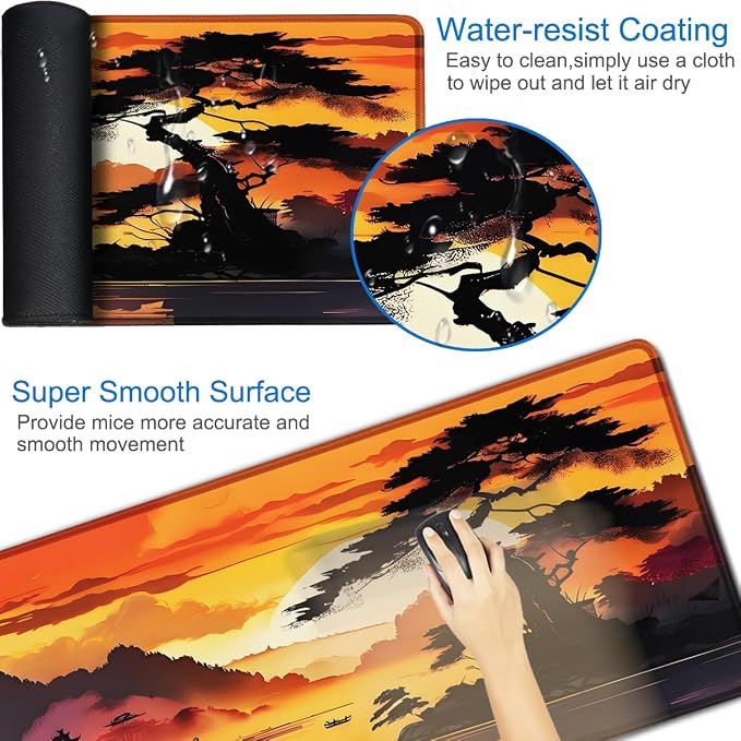Mouse Pad Gaming, 31.5x15.7 inch Large Extended Computer Keyboard Mouse Mat, Water Resist Non-Slip Mousepad Rubber Base Long XXL Mouse Pad for Work & Gaming, Office & Home, Sunset