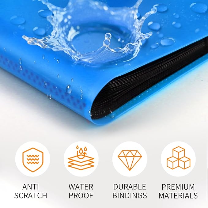 Trading Card Binder 9 Pocket, 360 Card Waterproof Folder with Side Loading Sleeves, Sturdy Card Collection Album for MTG, TCG, Game Cards & Sports Cards (1, Blue)