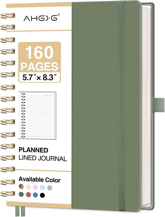 AHGXG Spiral Journal Notebook, 160 Lined Pages, A5 Medium Size (5.7'' x 8.3''), for Men & Women, Journaling, Writing, Work & Office, Hardcover, 100 GSM Thick Paper (Light Green)
