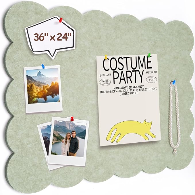 Felt Bulletin Board 36" x 24" Cork Board Alternative,Decorative Felt Pin Board Foldable Cork Boards for Walls Self-Adhesive Cork Board for Home Office Classroom Pin Board (Sage Green)