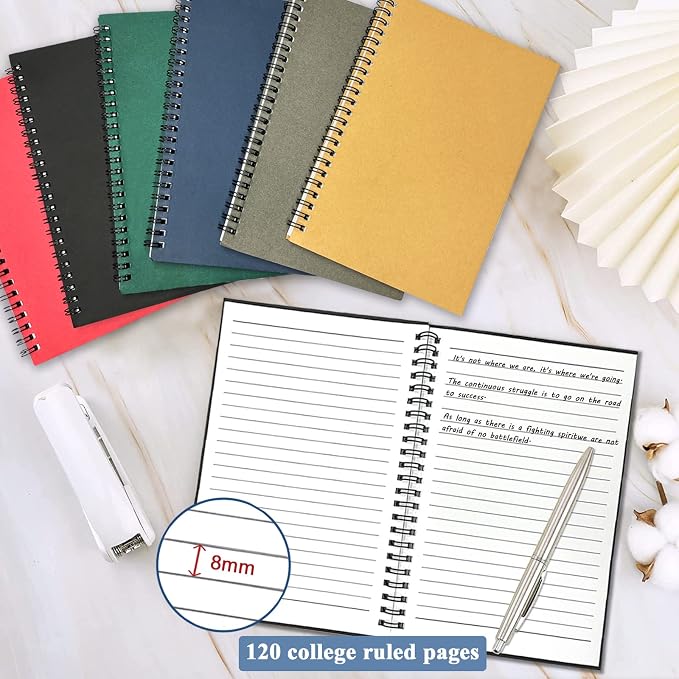 12Pack Small Spiral Notebook, 5.5 x 8.3” Notebook for Work 120Page Notepads | Colored Multipack College Ruled Notebooks A5 Kraft Spiral Bound Small Notebook Journal Lined Note Pads for Writing Journaling