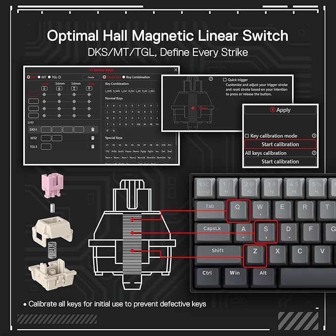 Redragon K617 GB Rapid Trigger HE Gaming Keyboard, 60% 61 Keys Wired Mechanical Keyboard w/Hyper-Fast Actuation, Dedicated Hall Effect Magnetic Switch, Actuation Point Adjustable, 8K Hz Polling Rate