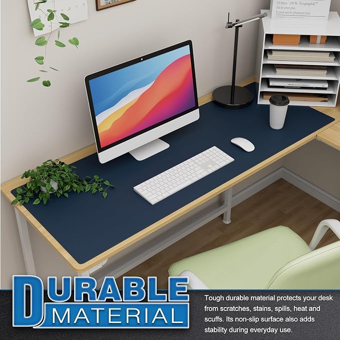 K KNODEL Extra Large Desk Mat, Leather Mouse Pad (47.2"x17", Dark Blue) | Desk Pad, Keyboard Pad, Computer and Laptop Mat, Desktop Protector and Cover, Writing Pad and Blotter for Home Office