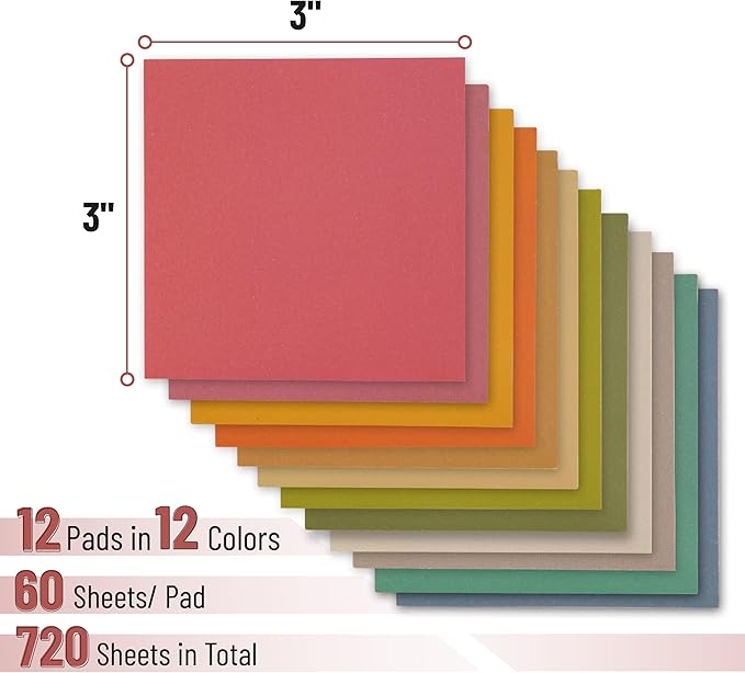 Mr. Pen- Sticky Notes 3”x3”, 12 Pads, 720 Sheets, Autumn Carnival Color Palette, Sticky Notes Bulk, Self-Stick Pads to Stick for Home, Office, Notebook, Stocky Notes for Bible Journaling