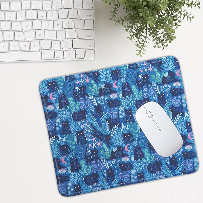 Mouse Pad for Desk with Stitched Edge, Premium Cute Washable Mouse Pads. Computer Mousepad with Non-Slip Rubber Base, Mousepads for Laptop, 9.25x7.75x0.12 inch (Starry Cats)