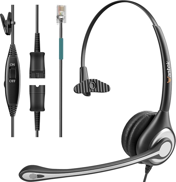 Wantek Office Phone Headset RJ9 with Noise Cancelling Microphone and Quick Disconnect Telephone Headset Compatible with Polycom Aastra Shoretel Avaya Mitel Toshiba Grandstream Can Center Phones