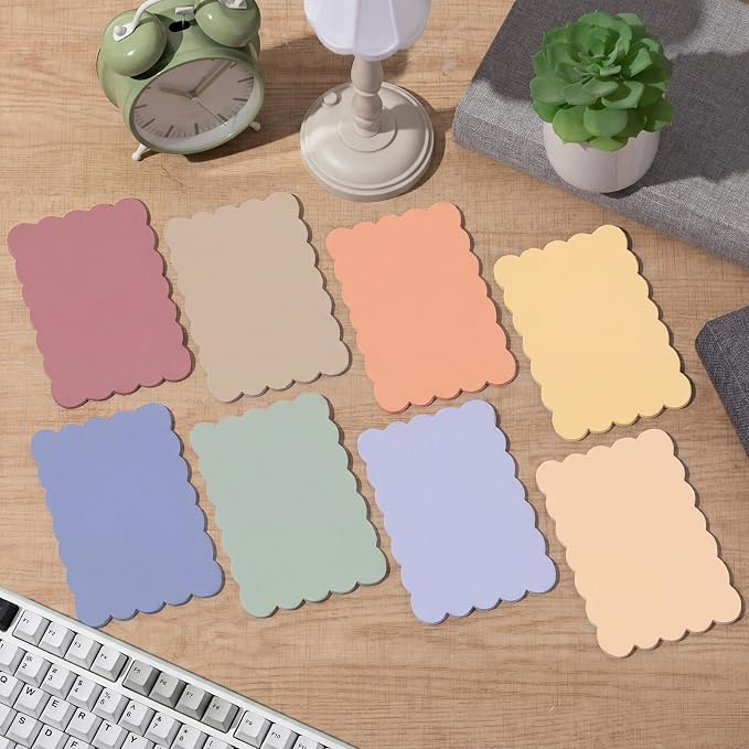 Eaasty 8 Pack Scalloped Sticky Notes 4" X 6" Morandii Memo Pads | Aesthetic Cute Wavy Edges, Self-stick for School Office Desk, 240 Sheets Bulk, Pretty Design for Reminders Planning