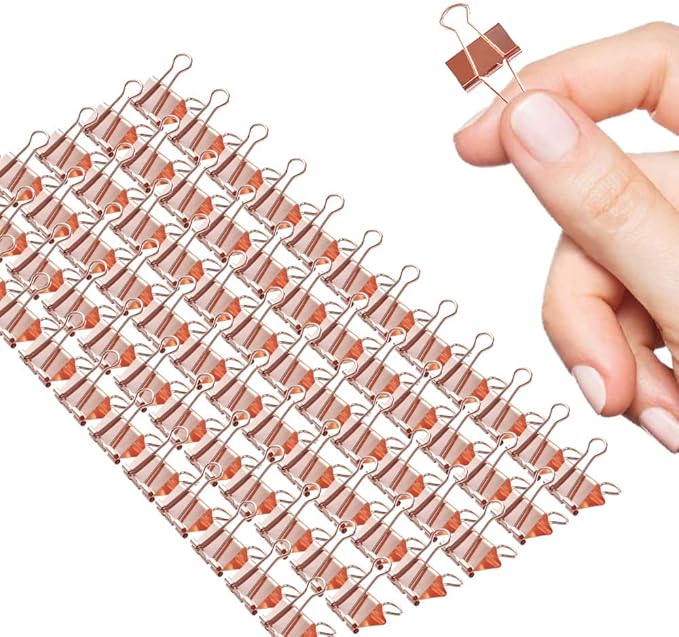 Mini Binder Clips, 120 Pack, 5/8 Inch, Standard 15mm, Rose Gold, Binder Paper Clips, Fold Clamp, Capacity 0.23 Inch, Paper Clips, Office Supplies, with mini stroage Boxes