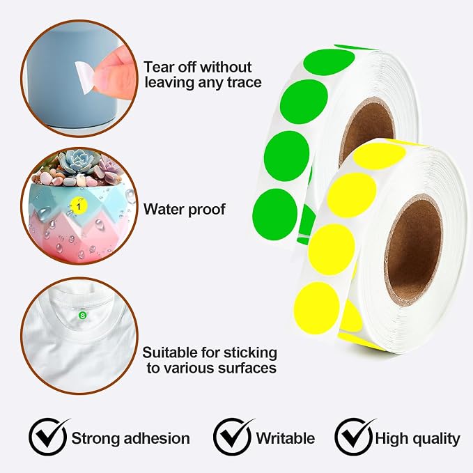 2000 Pcs Round Stickers 1/2 Inch Color Circle Dot Stickers Small Code Labels for Office Shop Yard Sale Home Classroom Marking