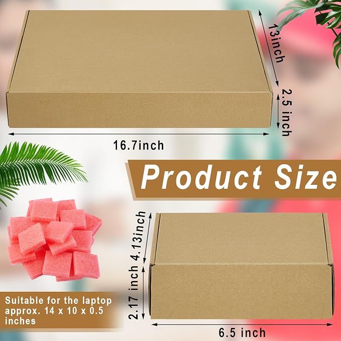 2 Sets Laptop Shipping Box with Foam Protection Computer Mailing Box up to 17 Inch with Charger Boxs, Foam Frame, Foams Sheets Padding Kraft Secure Mailing Boxes for Packing Moving 16.7x13x2.5 Inch