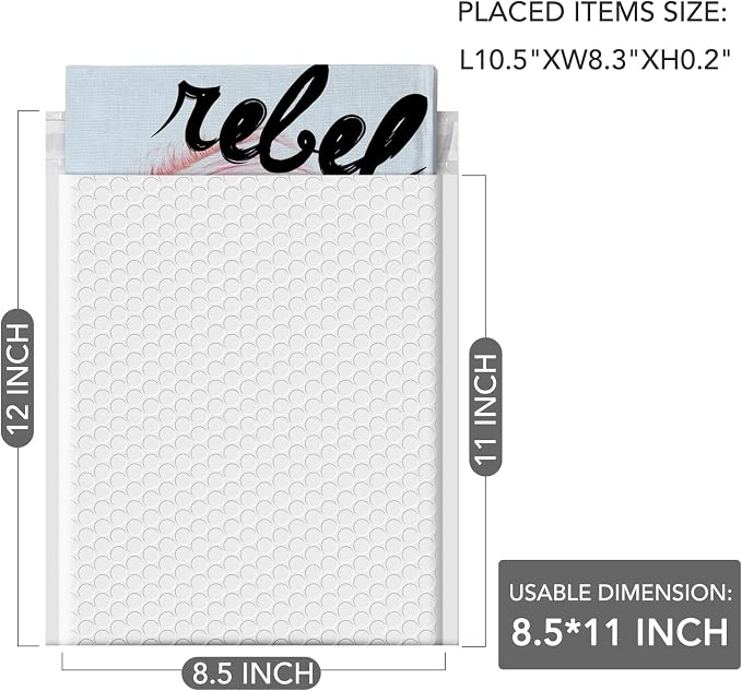 GSSUSA White Bubble Mailers 8.5x12" 500 Pack Padded Envelopes Self Seal | 8.5x11" Usable Size, Shipping Bags for Clothes Books, Strong Adhesion, Tear Proof Waterproof, Small Business Package Supplies