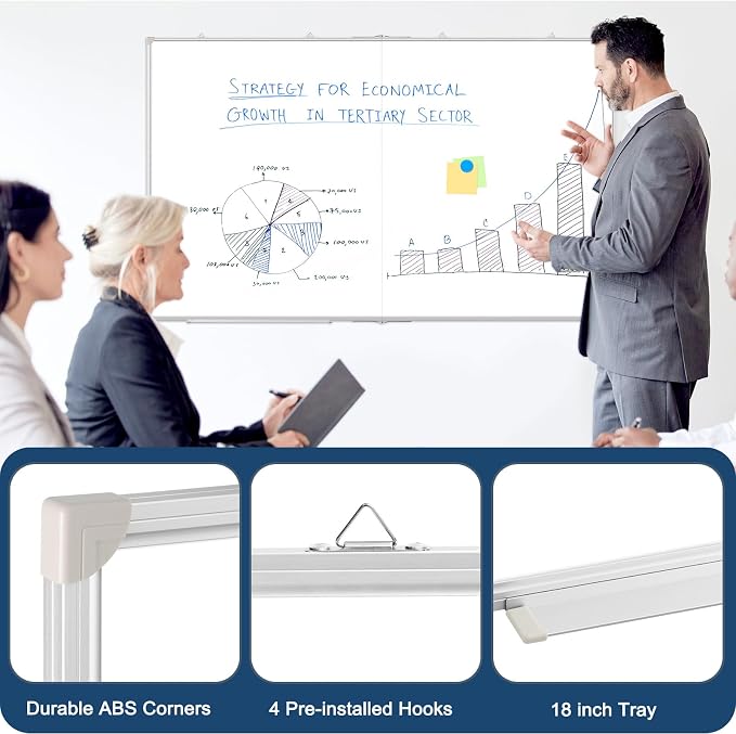 Double-Sided White Board Dry Erase Magnetic Whiteboard Wall 72x40 Foldable | Smooth Write & Clean, Durable 11-Layer, Aluminum Frame, Easy Wall Mount & Hanging, Full Kit for Home, Office, School