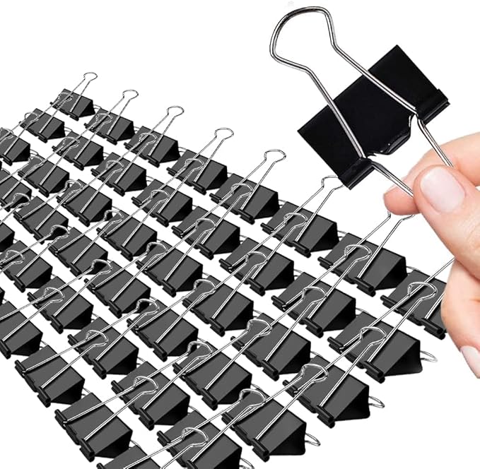 Large Binder Clips, 48 Pack, 1.6 Inch, Standard 41mm, Black, Capacity 0.66 Inch, Metal Paper Clips, Fold Clamp, Office Clips, School & Home Use