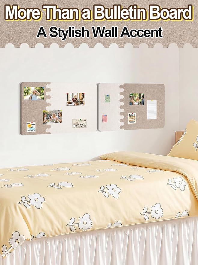 2Pcs Thickened Felt Bulletin Board for Home Office Wall Decor, 23.6x15.8in | Create a Comfy, Personalized Office, 2-Tone Vision Pin Board with Pins & Nano Tapes, Cork Boards Alternative, Camel Mix