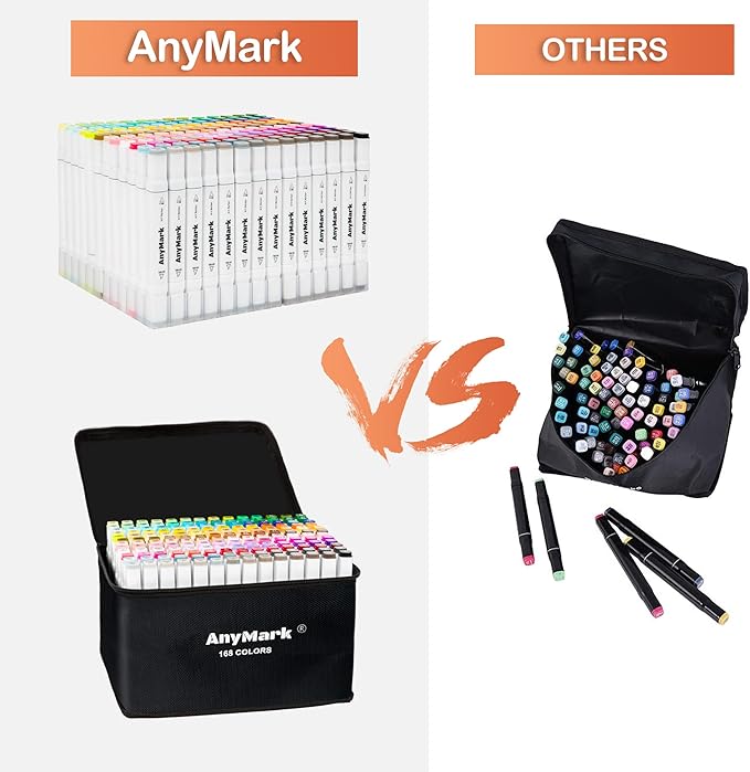 AnyMark Alcohol Markers, 168 Colors Dual Tip Art Coloring Markers Set for Kids Adult Book Drawing Sketching Painting, Chisel & Fine, White Penholder