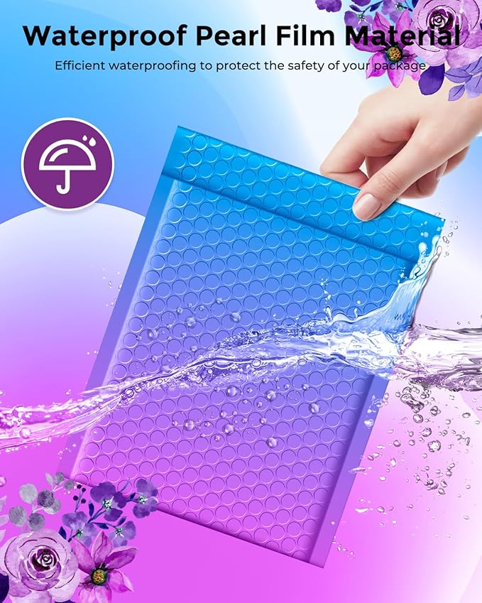 Metronic Bubble Mailers 6x10 Inch 100 Pack BluePurple Usable Size 6x9" Pretty Bubble Mailer Waterproof Padded Envelopes for Christmas Gift Packaging, Mailing, Shipping, Small Items Bulk