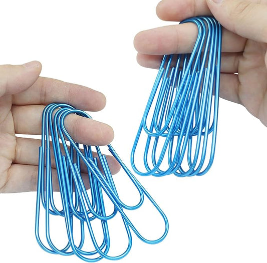4 Inch Jumbo Paper Clips, Blue, 15Pcs | Coated Large Reusable Big Paperclips for Office, School, Home Document Organizing