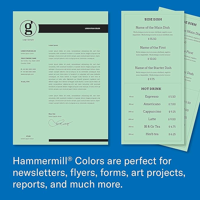 Hammermill Colored Paper, 20 lb Green Printer Paper, 8.5 x 11-10 Ream (5,000 Sheets) - Made in the USA, Pastel Paper, 103366C