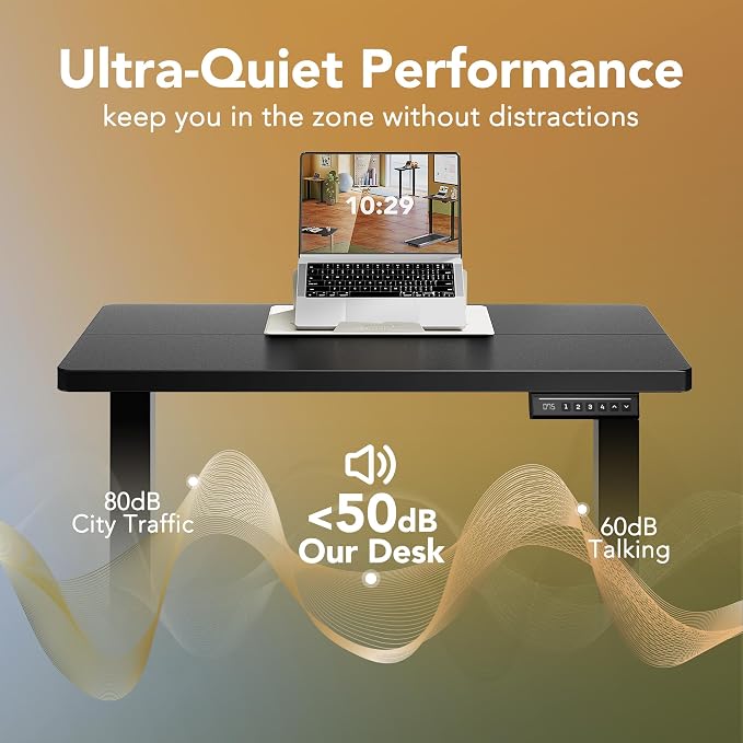 HUANUO 55x28 Inch Electric Standing Desk, Height Adjustable, Black | 176 Lbs Capacity, Smooth Home Office Desk, 4 Memory Presets & Headphone Hooks, 28.3–46.5 Inch Height Range, Easy to assemble