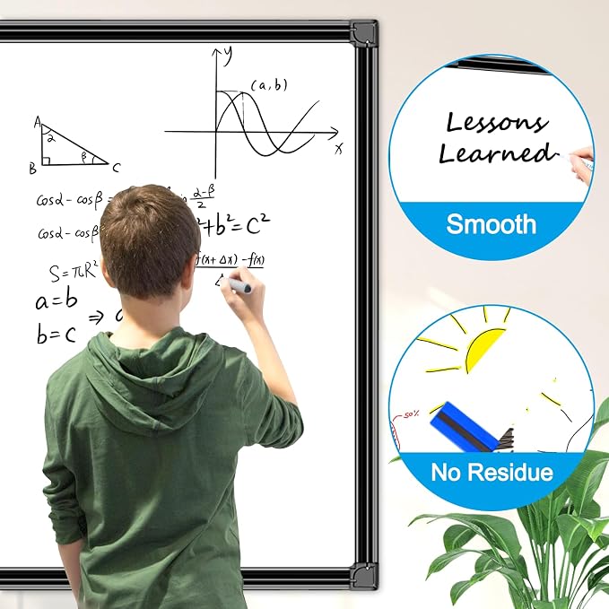 48"x30" Magnetic White Board Dry Erase Wall Mount Whiteboard - Office Home Classrooms White Board Hanging Writing Board with Black Aluminum Frame