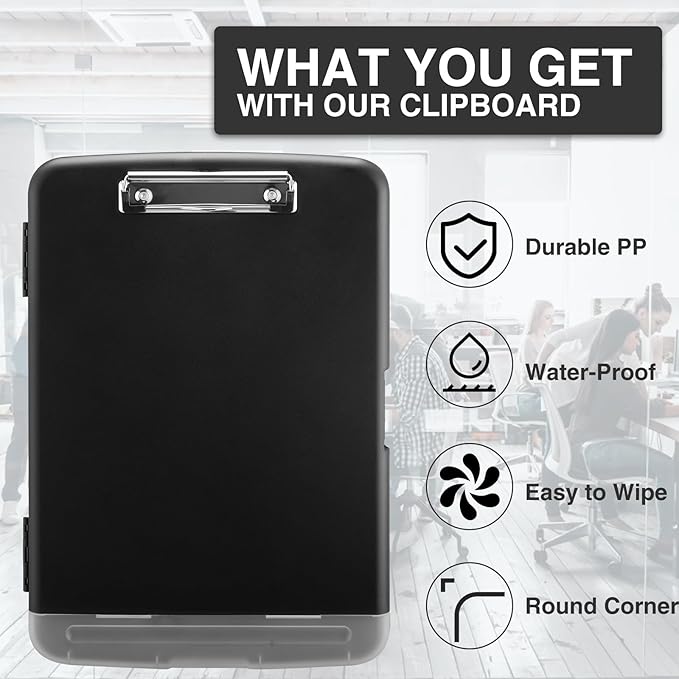 Sooez Clipboard with Storage, Clip Board 8.5 x 11 with Pen Holder, Plastic Organization Case Box for Letter Legal A4 Size Paper, Low Profile Clip, Nurses Teachers Must Haves, School & Office Supplies