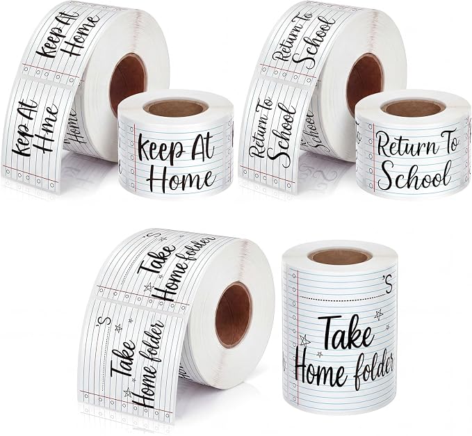600 Pcs Take Home Return to School Labels, Lined Blue | 3 Rolls Thermal Printed, Student Homework Folder Stickers, Keep at Home Label, Classroom Office Organization