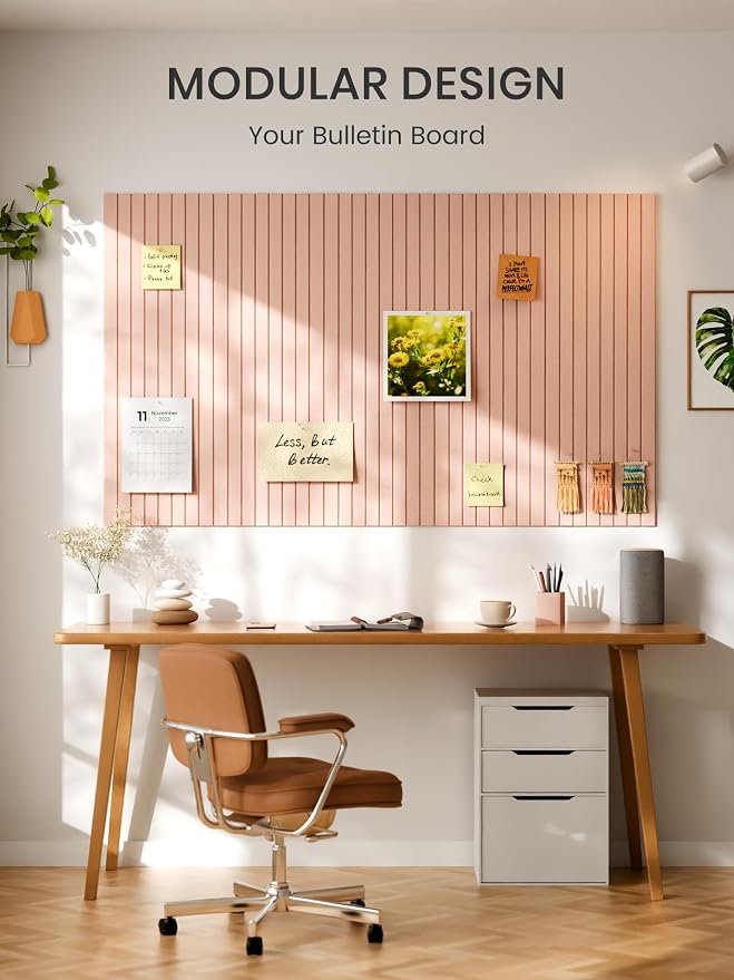 Bumusty 48"x 36" Large Felt Bulletin Board Tiles, Pink | 12-Pack Cork Board Alternative, Wall Decor, 30 Pushpins, 60 Adhesive Tabs, Vision Board, Office, Classroom, Home, Dorm