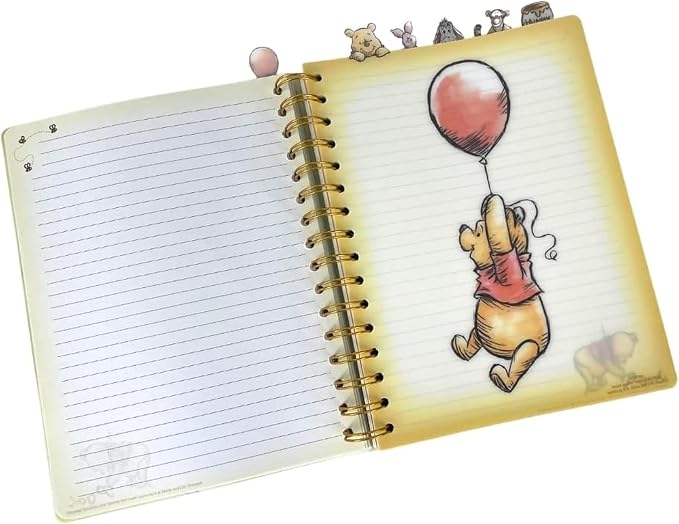 Disney Winnie The Pooh Tab Journal Spiral Bound Notebook with Cute Dividers | 8x7 Notebook, School Supplies, 144 Lined Pages, Vinyl Cover, Journal, Planner & Writing Notebook for Kids and Adults
